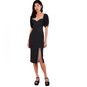 Monsoon Zenia Sweetheart Neckline Puff Sleeve Embellished Crystal Midi Dress 18